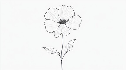 Naklejka premium Line art drawing Simple flower with petals and stem on white, minimalist wallpaper