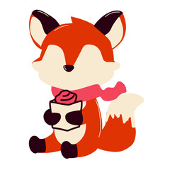 cute fox holding gift illustration 