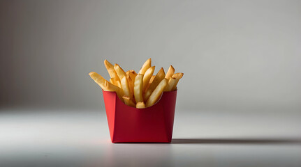 French Fries in Red Carton on White Table.........