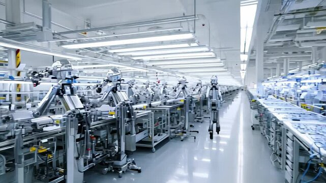 Modern factory embraces sustainable robotics powered by renewable energy, as sustainable design aligns eco goals, sustainable narrative drawing strong stock demand for green innovation.