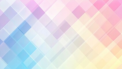 Delicate, pastel-toned, geometric pattern of overlapping squares and rhombus shapes, creating a soft, vibrant abstract background.  A blend of light, muted colors, like pinks, purples, light blues