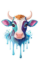 Portrait of Cute Cow with Fluid Colors Dripping - Animal Mammal Wildlife

