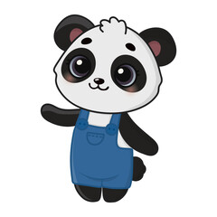 Cute happy panda. Cartoon character for greeting card, invitation, stickers. Vector illustration. Isolated on white background
