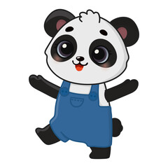 Cute happy panda. Cartoon character for greeting card, invitation, stickers. Vector illustration. Isolated on white background