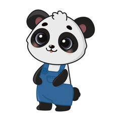 Obraz premium Cute happy panda. Cartoon character for greeting card, invitation, stickers. Vector illustration. Isolated on white background