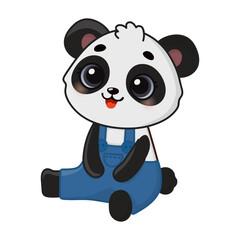 Cute happy panda. Cartoon character for greeting card, invitation, stickers. Vector illustration. Isolated on white background