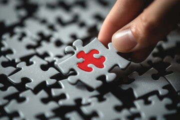 Completing a puzzle, a hand places the final piece