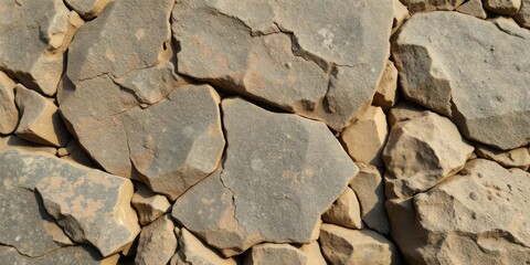 Fototapeta premium Rough Stone Wall Texture Rugged Cracked Brown Grey Geology Background