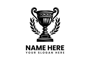 Bold Trophy Cup with Smaller Trophy and Laurel Graphic. Sports Award Design