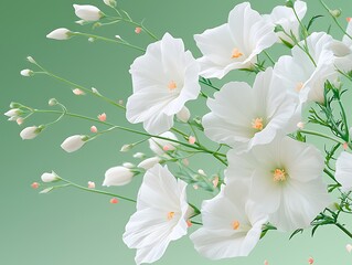 White Flowers Soft Green Background