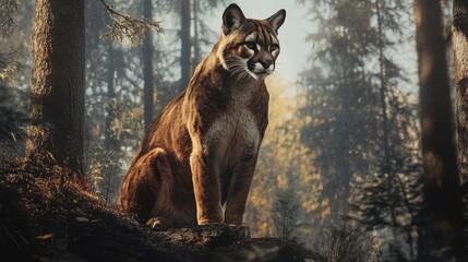 Fototapeta premium Portrait of a beautiful puma in the woods