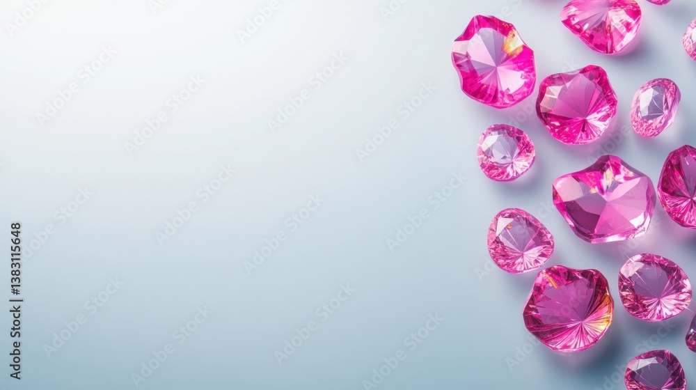 Aufkleber bright pink crystals of various shapes and sizes are displayed on a smooth background, creating a vi