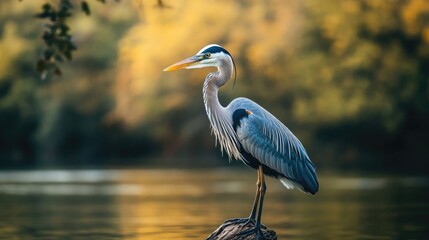Portrait of a great blue heron at a lake