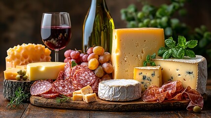 Gourmet Cheese and Meat Platter with Wine
