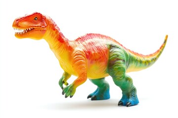 Fototapeta premium Colorful plastic toy dinosaur on pure white background
