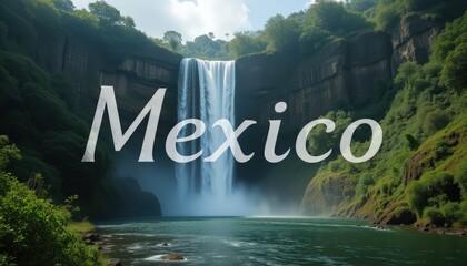 Majestic waterfall cascading in lush Mexico landscape  