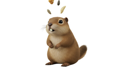 Fototapeta premium Animated Squirrel Catching Snacks in a Whimsical and Fun Scene