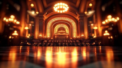 Obraz premium Grand Hall Interior Golden Lighting Elegant Architecture