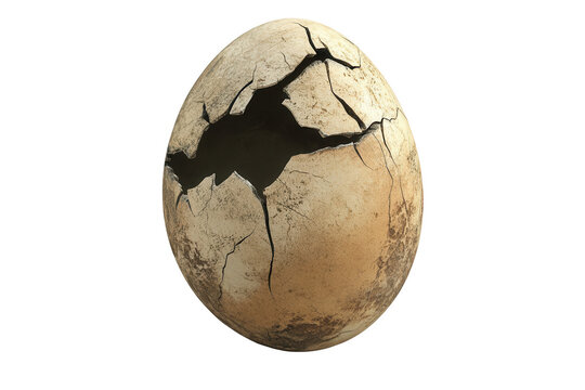 3D illustration of an old, cracked dinosaur egg on a white background