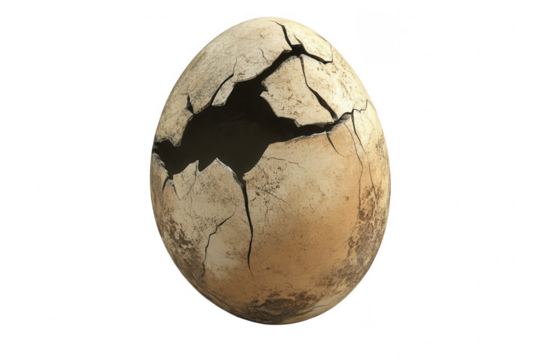 3D illustration of an old, cracked dinosaur egg on a white background