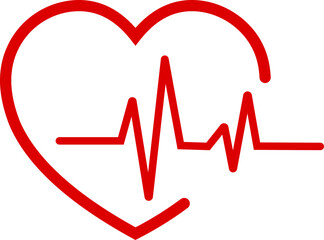 Heartbeat icon. Heart shape with pulse line vector isolated on transparent background. Continuous lines heart beats drawing, Wave pulse. Signs of rhythm, healthy life symbol. Vector illustration.
