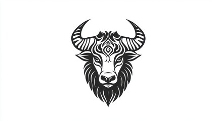 A stylized bull head artwork, vector illustration with intricate decorative elements
