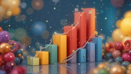 Colorful 3D Bar Graph Showing Growth on a Sparkling Background