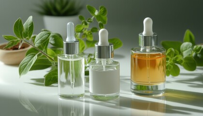 Skincare serum packaging showcase modern studio product photography minimalist atmosphere close-up view cosmetic innovation