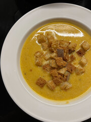 This is a truly delicious and creamy soup that is beautifully topped with crunchy croutons