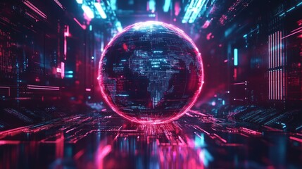 Fototapeta premium Global network data flows in futuristic city