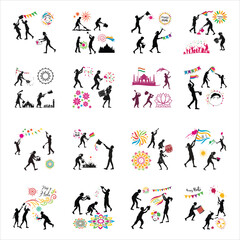 silhouette happy holi festival vector images on white background