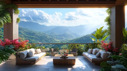 Fototapeta premium Mountain view luxury patio relaxation