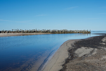 Estuary of Sventoji river in Baltic sea, Sventoji , Lithuania.