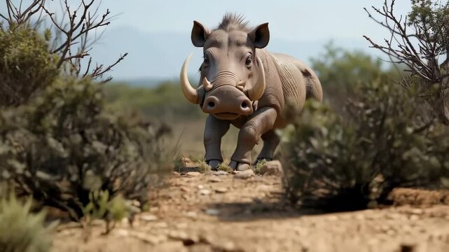 Majestic Warthog Walking in African Savanna Wildlife Habitat