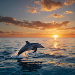 Obraz premium dolphin jumping out against the sunset