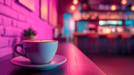 Fototapeta premium Tasse de café sur la table en gros plan, bar en arrière plan 