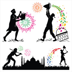 silhouette happy holi festival vector images on white background