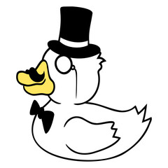 Sir Bird Top Hat Monocle Glasses Rich Gentleman Isolated Vector Graphic Design Illustration
