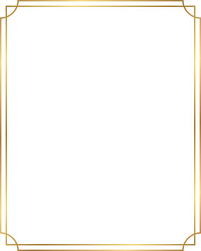Double line rectangle golden frame isolated on transparent background, luxury vintage gold border design with 4 : 5 aspect ratio for social post, card, banner.