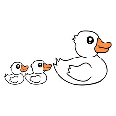 3 ducks family mom mother two children baby dad Isolated Vector Graphic Design Illustration
