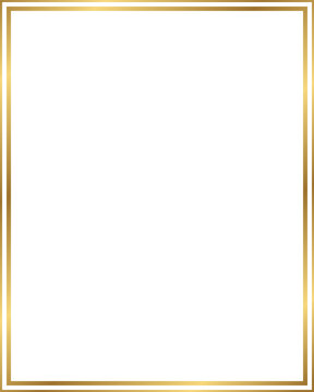Double line rectangle golden frame isolated on transparent background, luxury gold border design with 4 : 5 aspect ratio for social post, card, banner.
