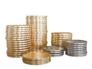 Stacks of Gold and Silver Coins