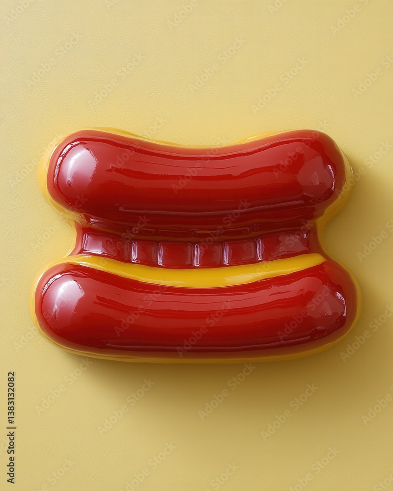 Poster artistic hotdog sculpture casting a shadow on a yellow background creating a playful and modern aest