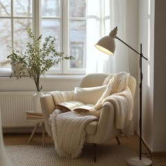 Cozy reading nook with natural light and soft decor inviting relaxation and inspiration on a calm afternoon
