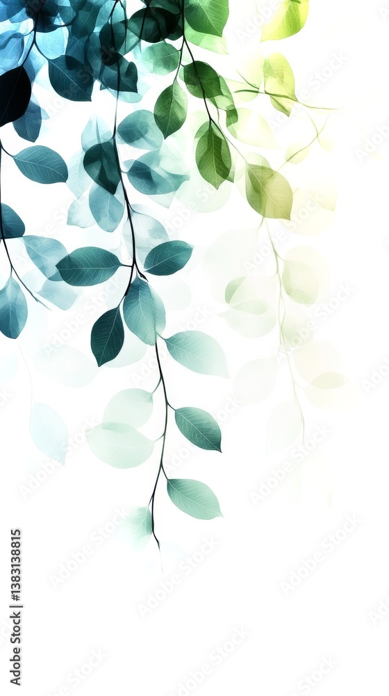 Poster eco-inspired vertical gradient background with soft leaf patterns and bright futuristic tones