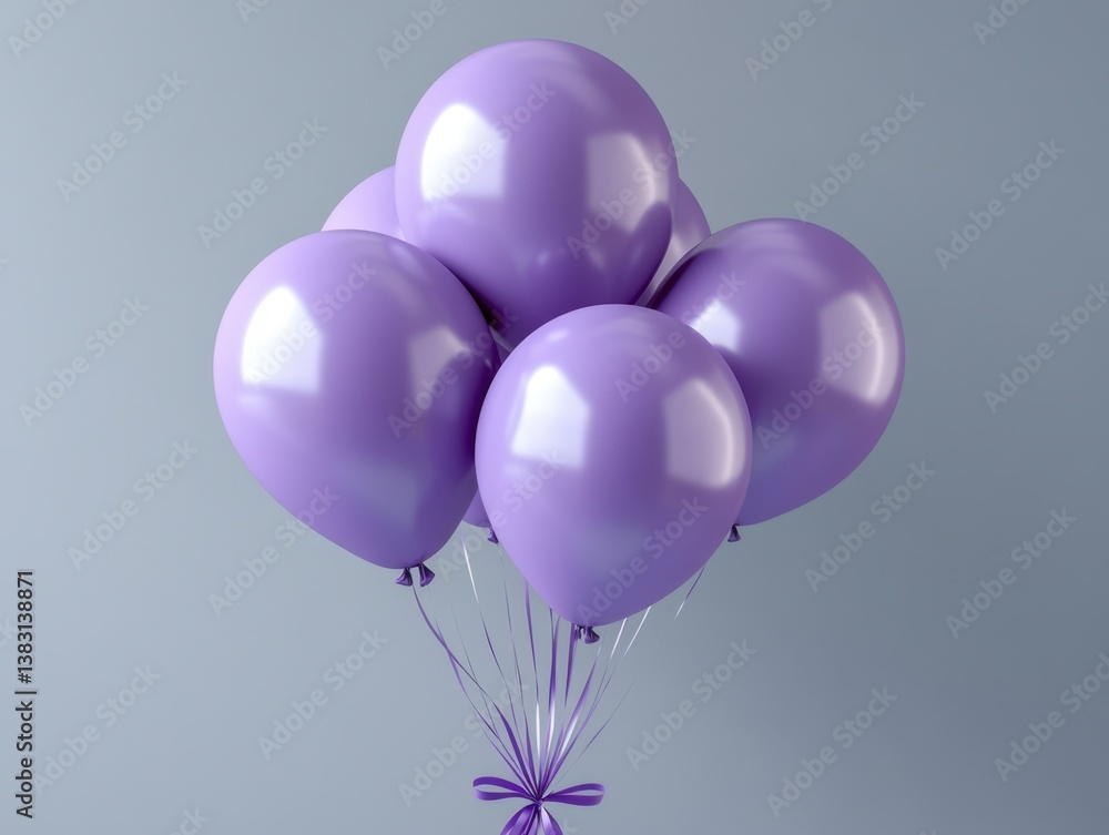 Poster bunch of shiny purple balloons floating against a muted gray backdrop creating a festive and joyful 