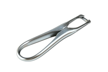 Stainless steel nail clipper on a clean white surface, symbolizing grooming care