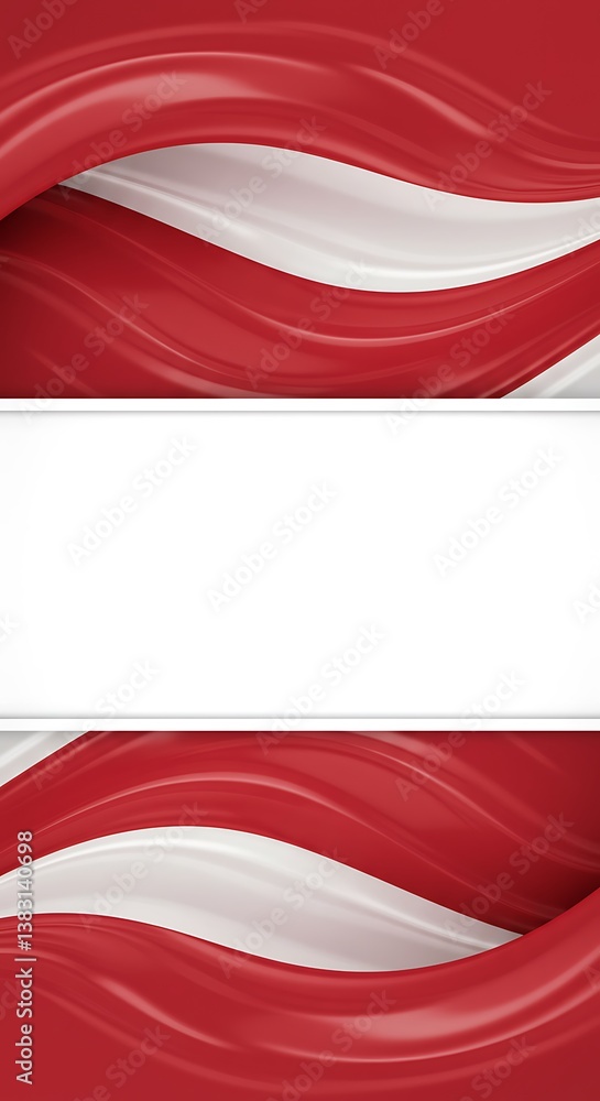 Aufkleber abstract red and white waving fabric background with empty white frame