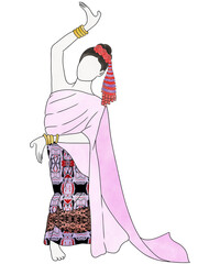 Thai traditional dancing with Thai dress.Thai musical.Creative with illustration in flat design,watercolor.