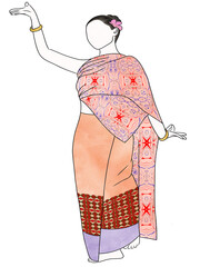 Thai traditional dancing with Thai dress.Thai musical.Creative with illustration in flat design,watercolor.